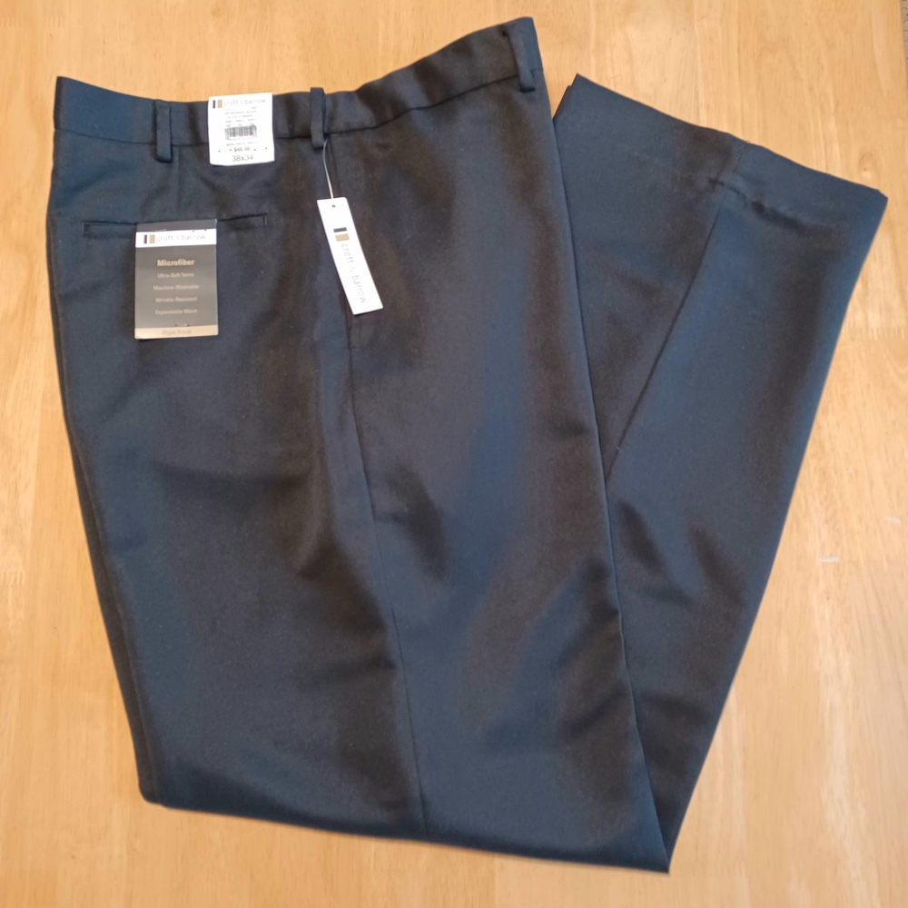 CROFT & BARROW Men's Microfiber Pants Plain Front Expandable Waist 38x34 NEW